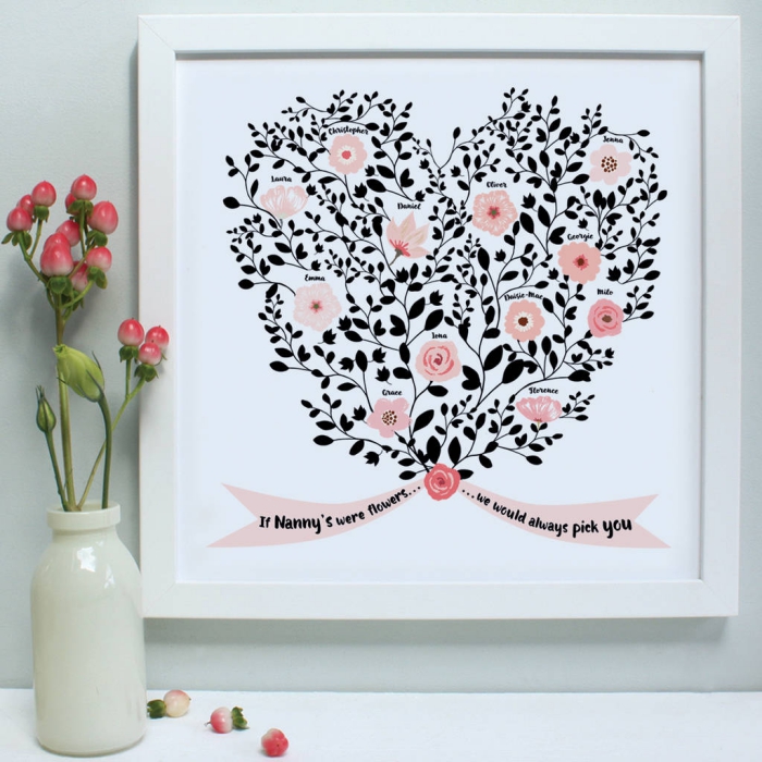 dessin digital à design coeur à motifs fleurs et feuilles avec ruban aux mots doux pour la fete des mammies