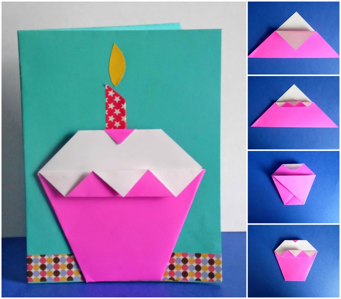 un bricolage origami enfant pour personnaliser une carte d'anniversaire avec un cupcake facile en origami