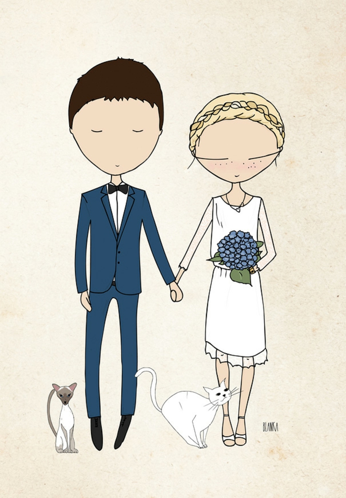 Quelle image faire part mariage couple marié dessin couple mignon illustration personnalisé mariage