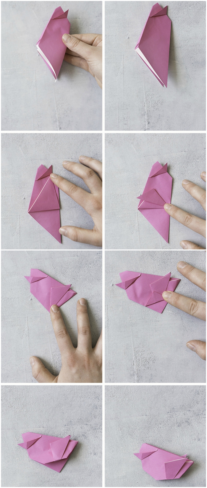 tuto origami pour réaliser un joli oiseau en papier qui pourrait être utiliser pour la déco de la table de pâques