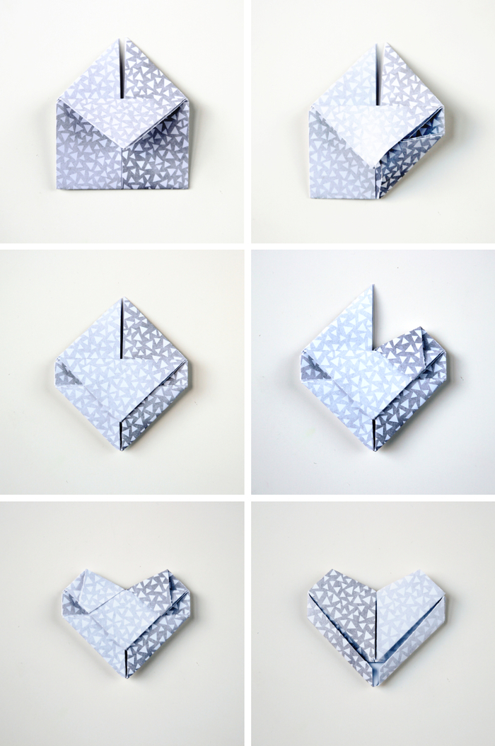 un bricolage de saint-valentin à base des technique de pliage papier origami, de jolies mini-boîtes en papier imprimé et forme de coeurs origami