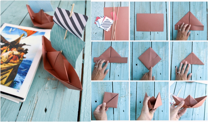 un simple modele origami de bateau à voile en papier pour apprendre la géométrie en jouant