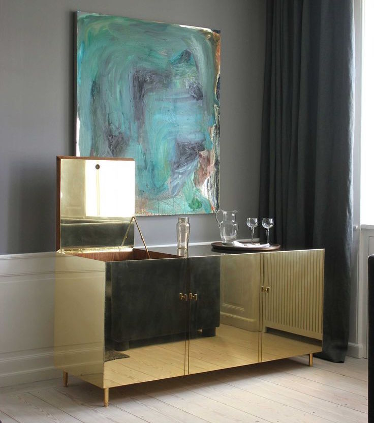 mobilier de luxe en or, commode dorée design, meuble couvert d'or