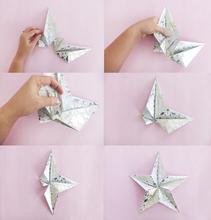 comment faire des origami étoiles pour réaliser une jolie guirlande de noël en papier, bricolage origami pour la déco de fête