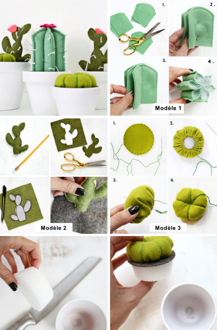 tutoriel avec instructions et photos pour cadeau fete des grand mere a fabriquer facilement en tissu vert de forme cactus