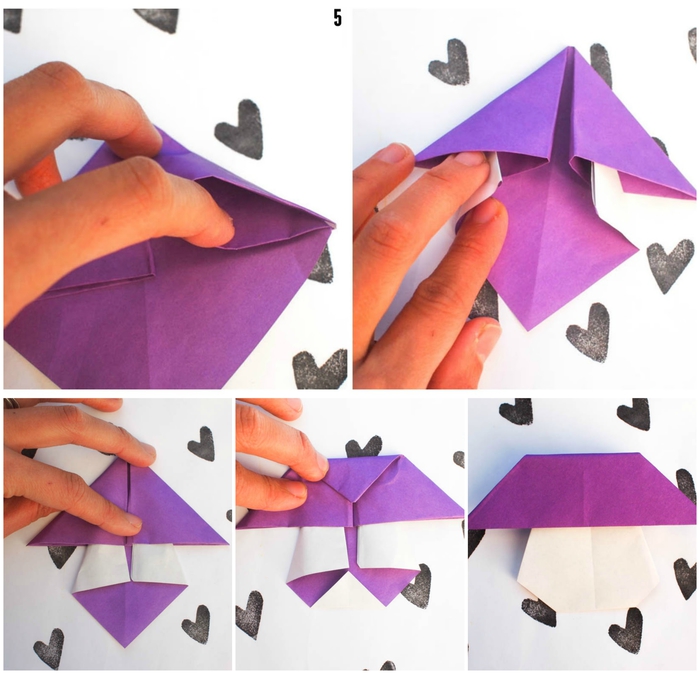 le pliage papier d'un modèle de champignon origami qui plaira aux adultes et aux enfants