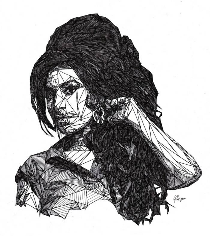 Idée dessiner des figures géométrique comment dessiner Amy Winehouse dessin portrait géométrique