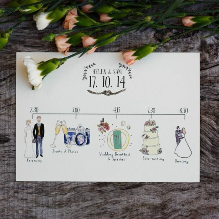 illustration-pour-livret-de-messe-mariage-symbole-mariés-time-table-cérémonie Ton image drole mariage personnalisée illustration couple plan du mariage heurs cérémonie