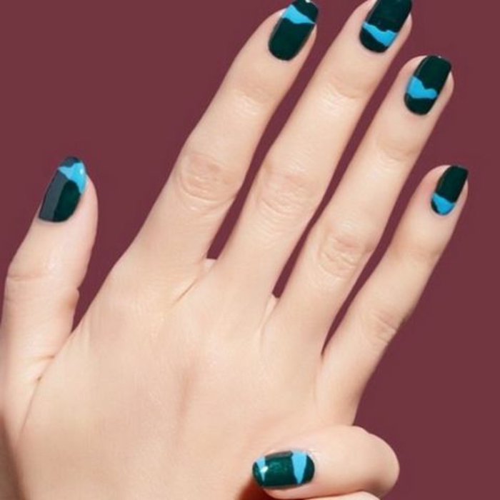 Modele ongle vernis semi permanent ongle en gel noir et bleu 