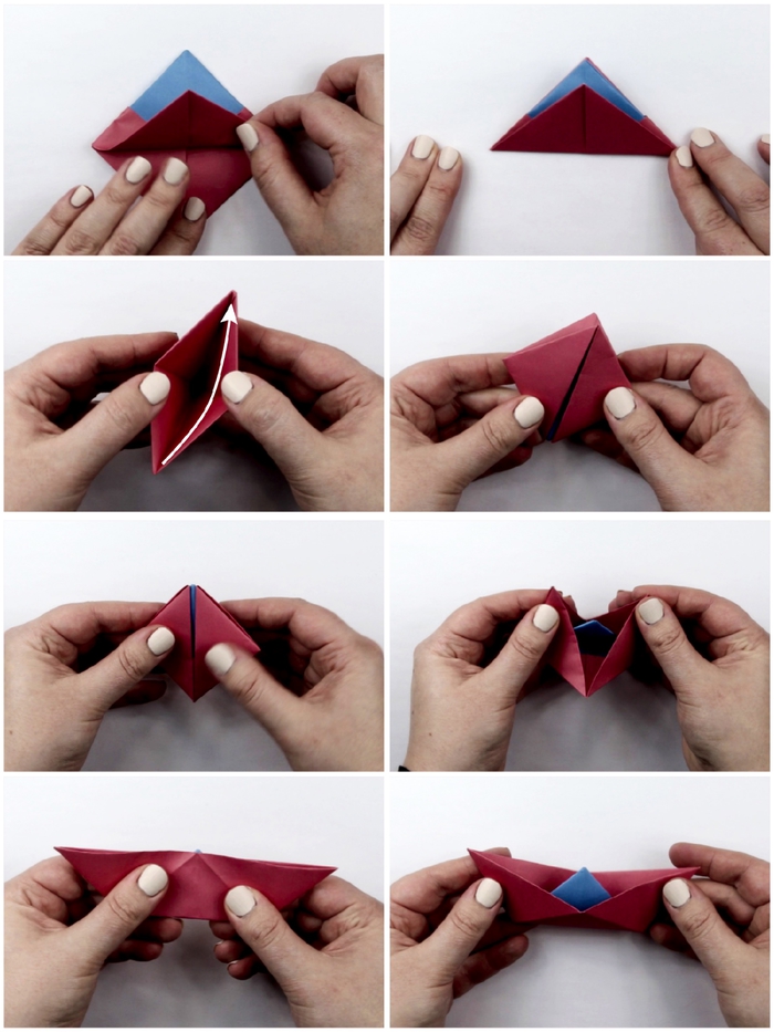 comment faire un bateau en papier, comment faire des origami mini-bateaux parfaits pour la décoration des cartes de voeux, modèle d'origami facile pour débutant