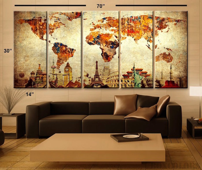 grande mappemonde deco pour salon, decoration carte du monde pour mur