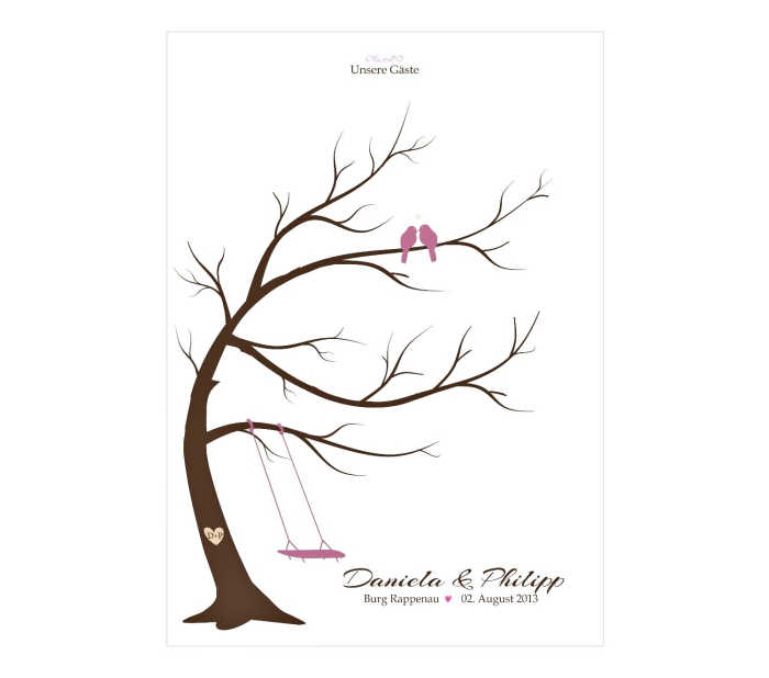une idée dessin facile à réaliser sur le thème joyeux mariage, dessin d'arbre vierge aux branches et couple d'oiseaux amoureux