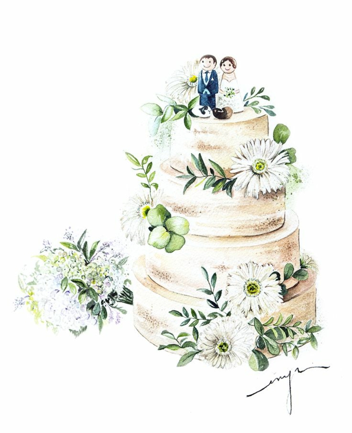 Superbe image carte de mariage photo de dessin illustration gâteau 