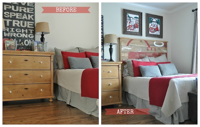 idées pour un relooking à petit budget de la chambre ado avec une tete de lit en palette personnalisée avec de la peinture rouge et blanc
