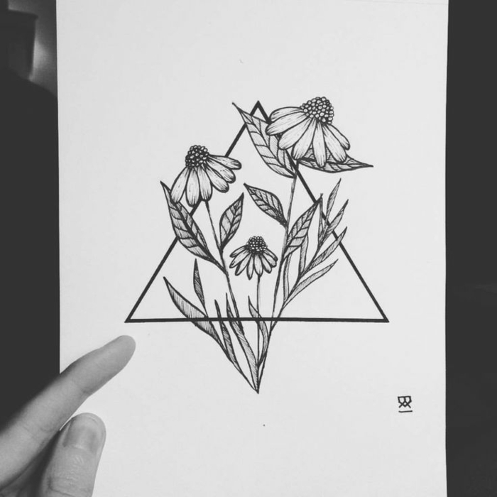 Magnifique dessin forme géométrique beau dessin pas a pas fleur dans triangle