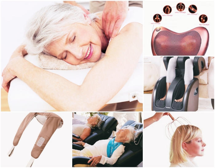 outils et accessoires pour faire un massage de tête ou de dos à la maison, appareil massage de pieds à offrir pour la fête des grands mères
