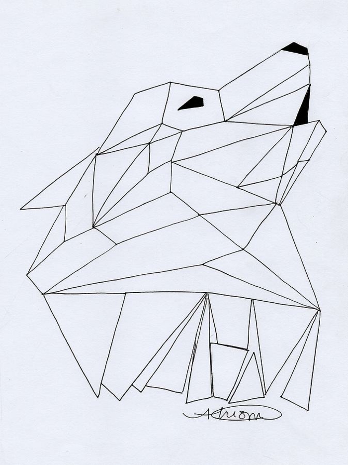 Beau dessin géométrique animaux dessins faciles à dessiner loup, idée dessin loup geometrique