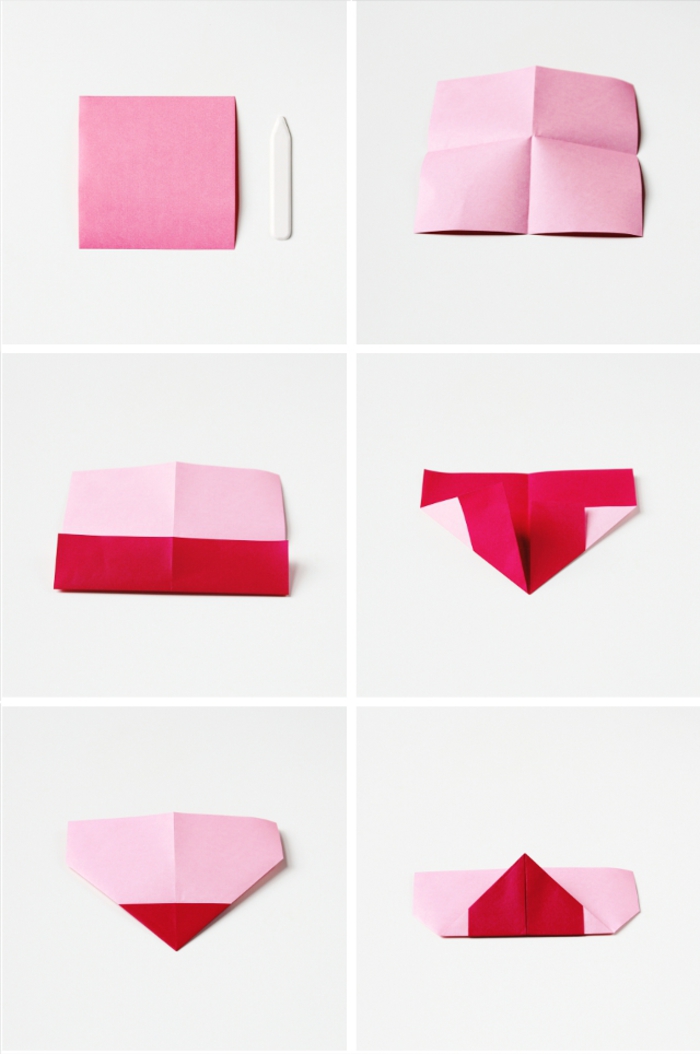 tuto pliage papier pour réaliser un marque-page origami en forme de coeur, idée de bricolage facile pour la saint-valentin