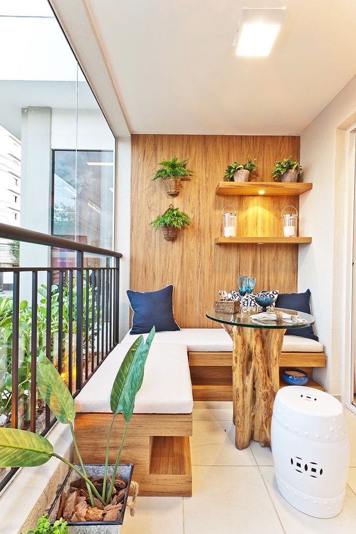 deco de balcon design rustique, meuble en bois modernes pour terrasse, canape de balcons