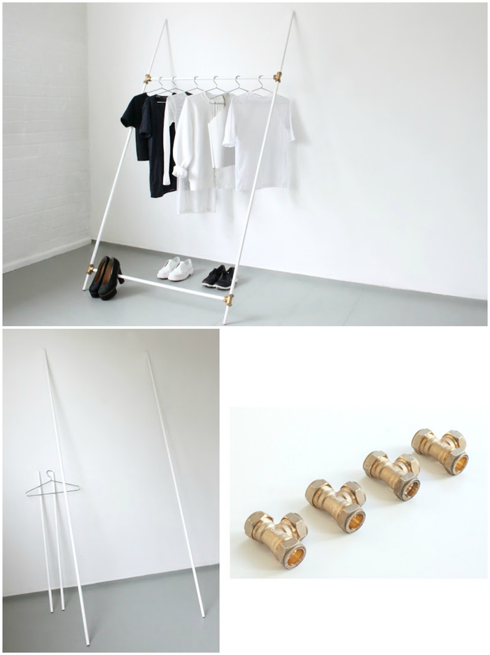 idées deco pour chambre petit espace, comment réaliser une penderie au design minimaliste en tuyaux de plomberie 