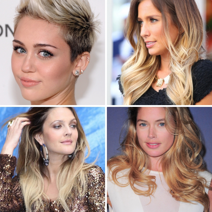 exemples de coiffures célébrités à ombrage cheveux longs ou courts, Miley Cyrus aux cheveux rasés avec volume sur le haut