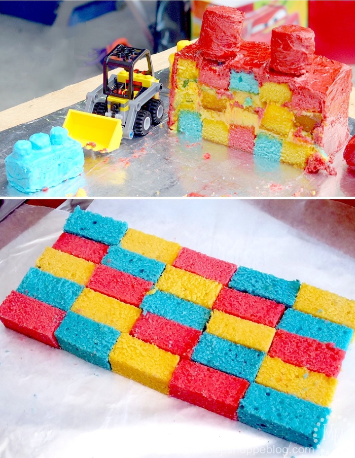 idée gateau anniversaire damier plusieurs couleurs en forme de brique lego pour un anniversaire garçon sur thème lego