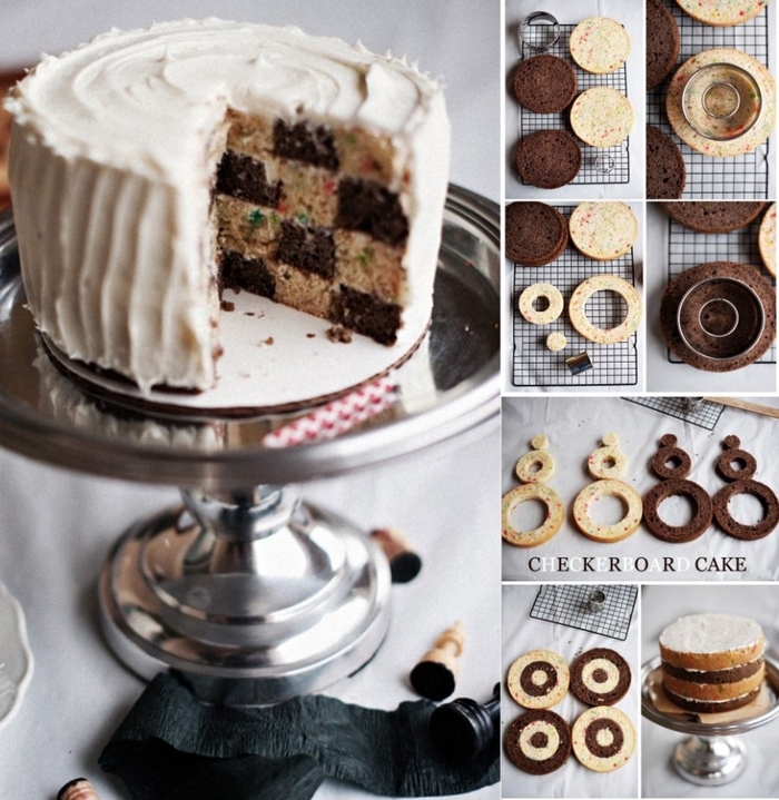 recette de gateau d'anniversaire damier au chocolat et vanille, tuto pour les réaliser le cake damier