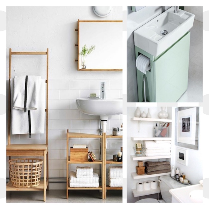 meuble petite salle de bain et étagères pour gagner de l espace, rangement minimalistes astucieux