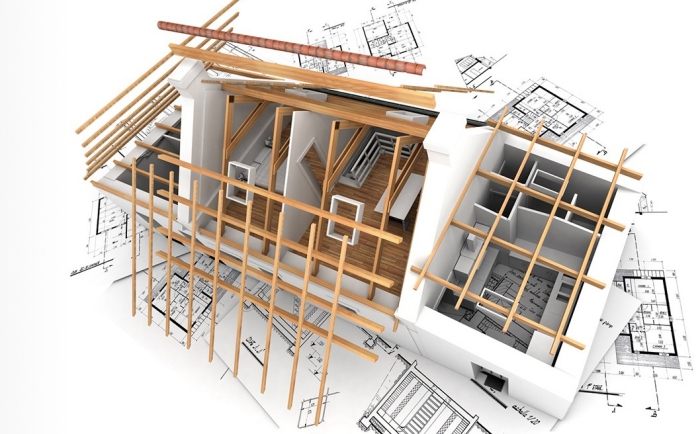 modèle de chantier de maison deux étages, construction de domicile aux matériaux bruts et naturels