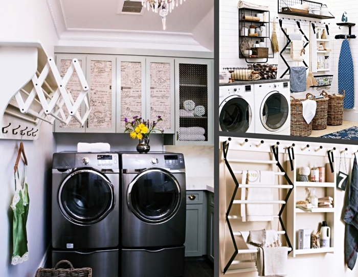 idée comment choisir une étagère machine à laver, déco espace laverie avec meubles et rangements de bois clair