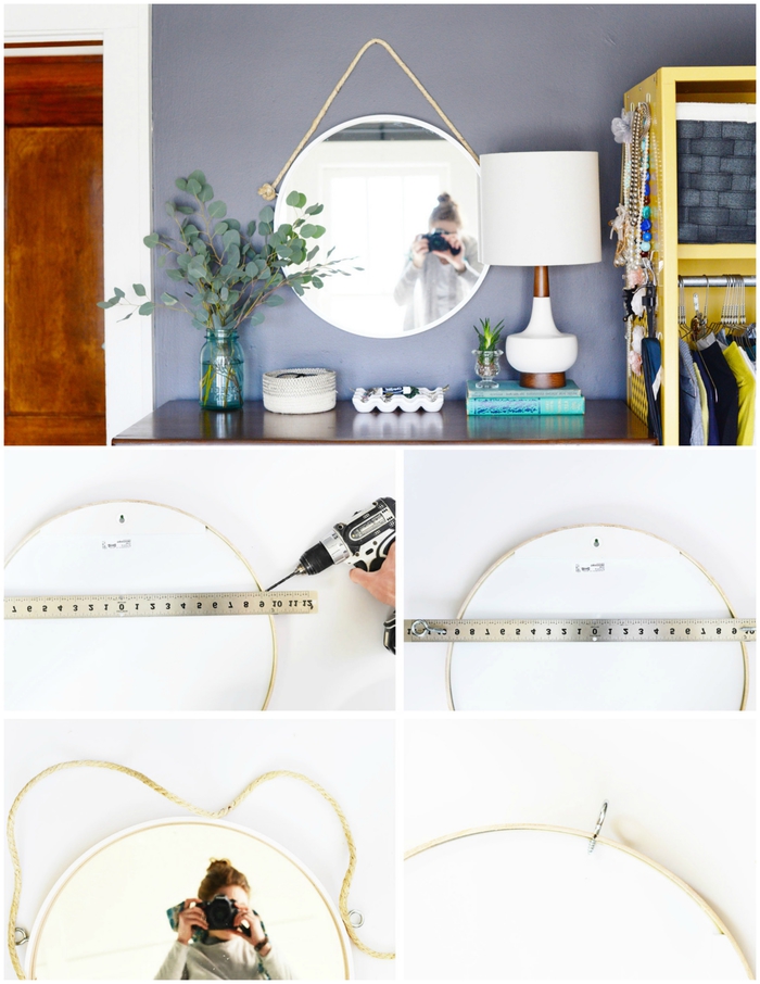 un projet relooking d'un miroir ikea rond pour une deco chambre parentale tendance , idée déco de commode dans la chambre à coucher