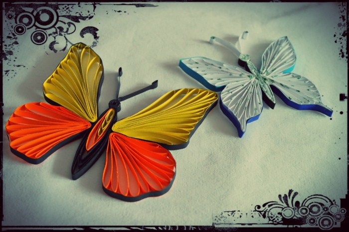 papillons en papier coloré, pliage de papier original et art à créer chez soi