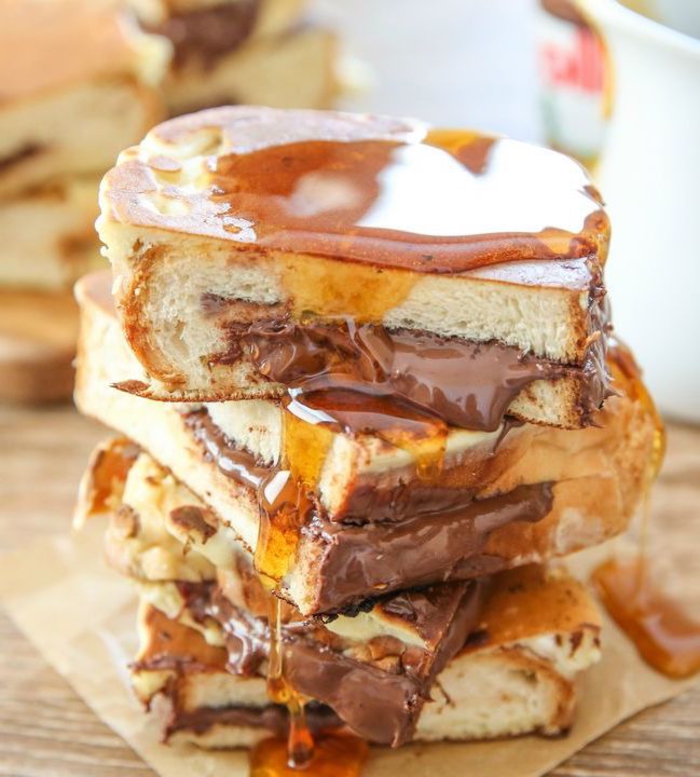 recette de pain perdu décadent fourré au nutella et au miel, recette nutella facile pour un petit-déjeuner express
