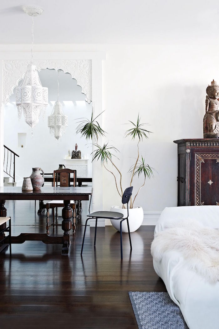 aménagement salon minimaliste style scandinave blanc, déco pour salon chic et boheme moderne