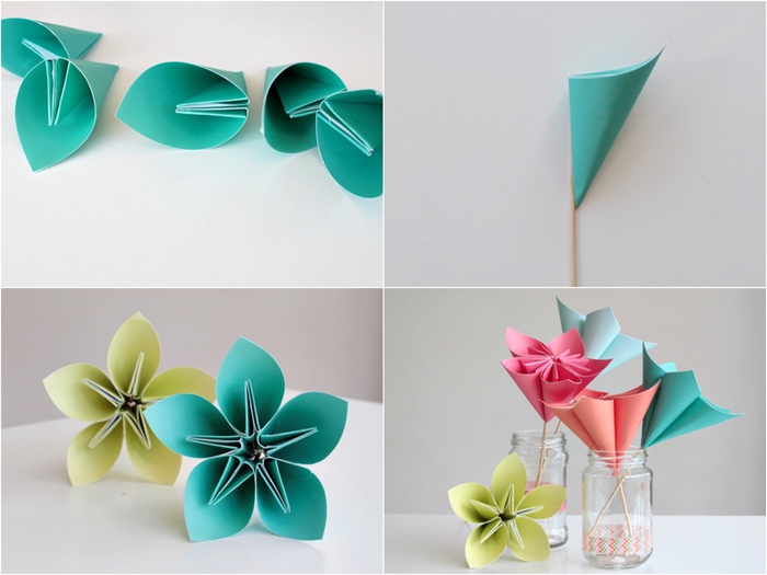 tuto pliage papier facile pour réaliser une jolie pâquerette en origami composée de plusieurs pétales origami collées ensemble