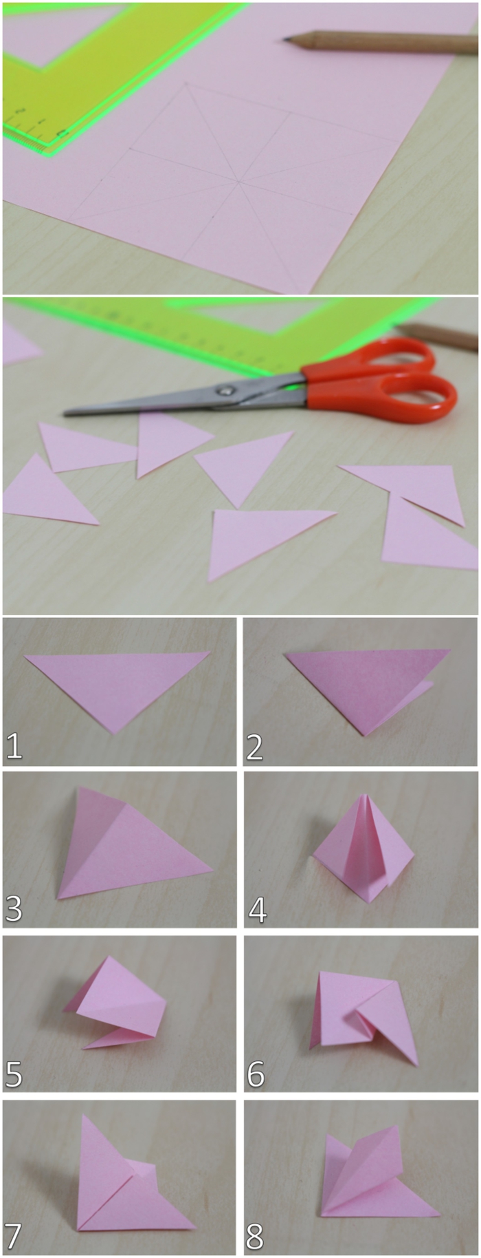 le pliage papier facile pour réaliser une fleur origami, une carte de voeux originale personnalisée avec une fleur en papier 