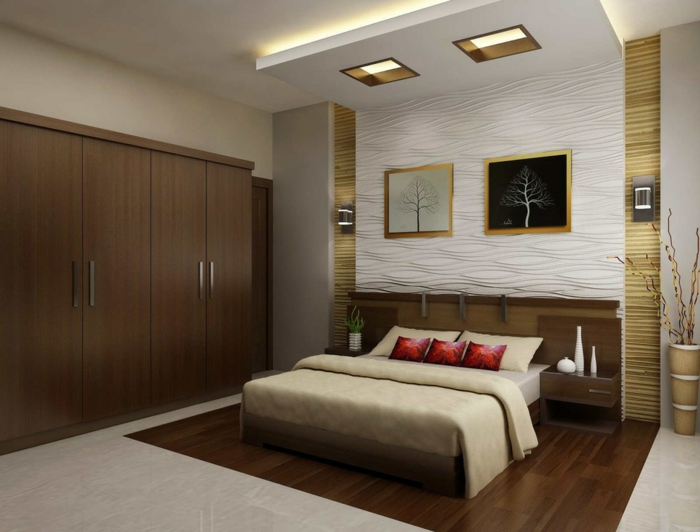 quelles sont les feng shui couleurs dans la chambre moderne, chambre en beige et blanc déco bois et blanc