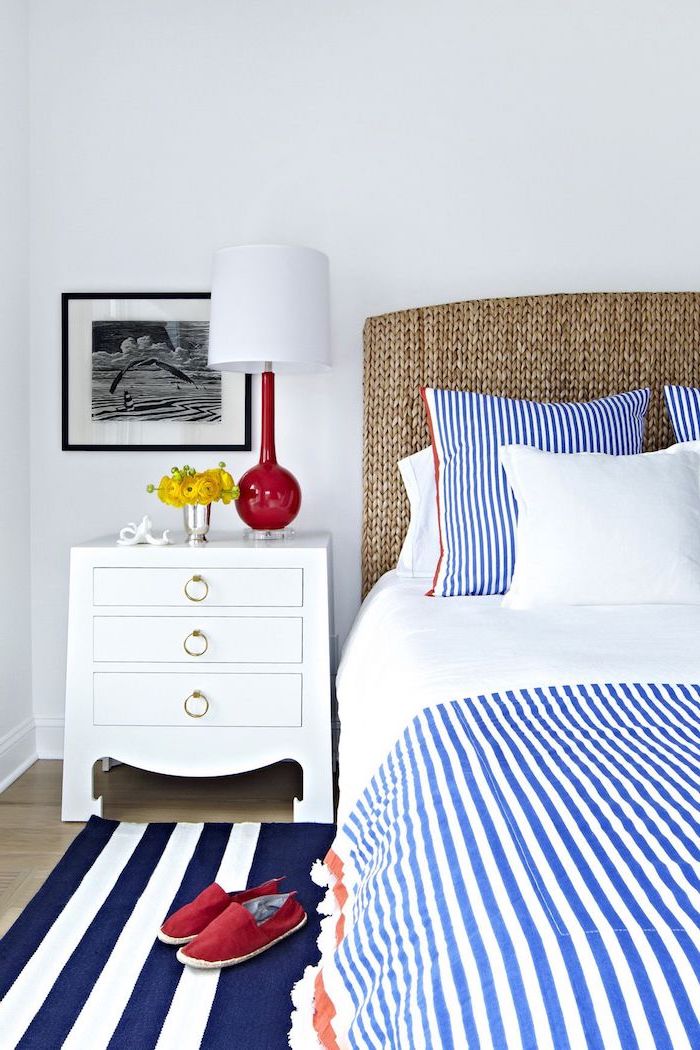 Cool idée comment décorer sa chambre à coucher contemporaine minimaliste chambre à coucher bleu et blanc marine déco