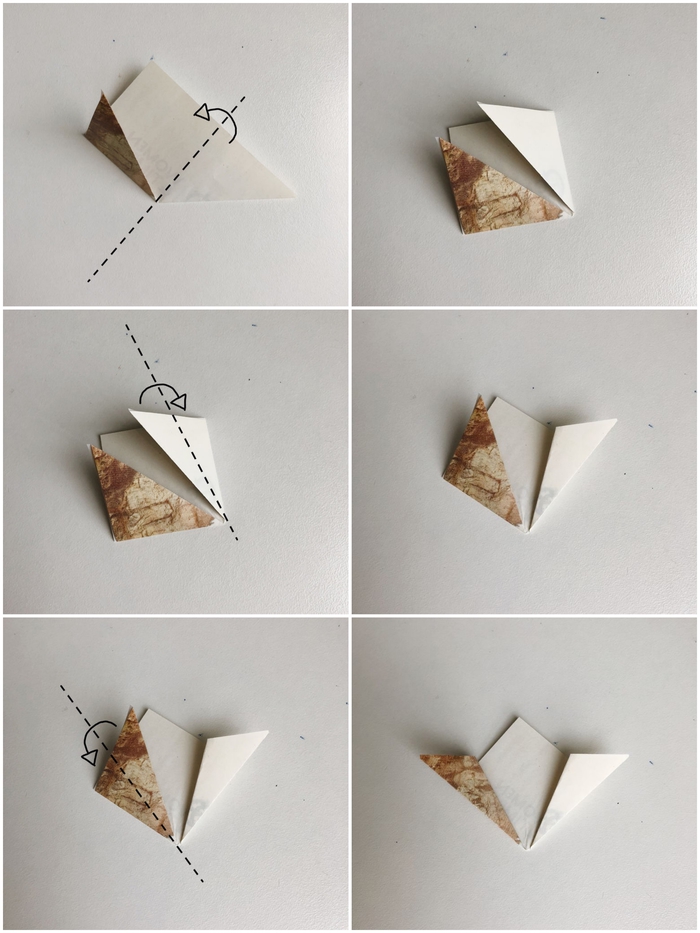 tuto fleur en papier avec les plis origami de base expliqués en détails