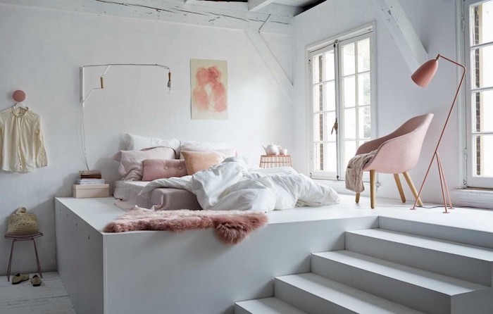 Idée déco chambre tendance déco design 2018 moderne chambre a coucher adulte femme chambre blanc et rose poudré 