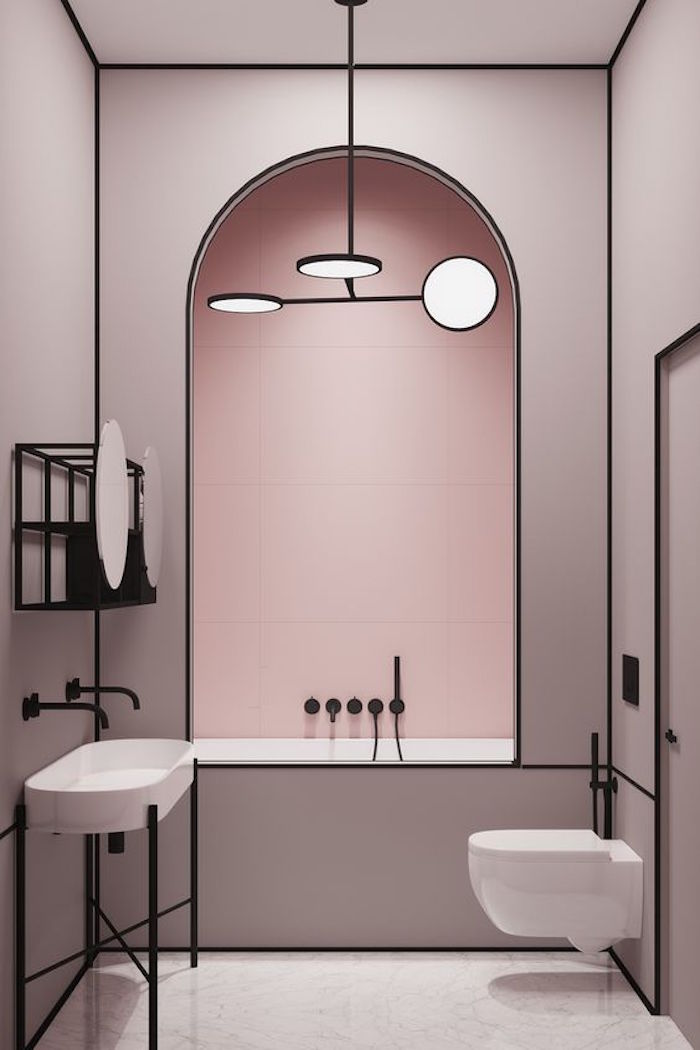 idee déco toilettes originales gris rose poudré design minimaliste