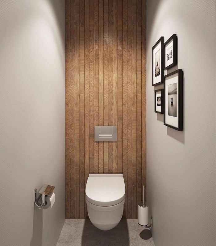 deco wc suspendu moderne minimaliste avec mur en bois et blanc