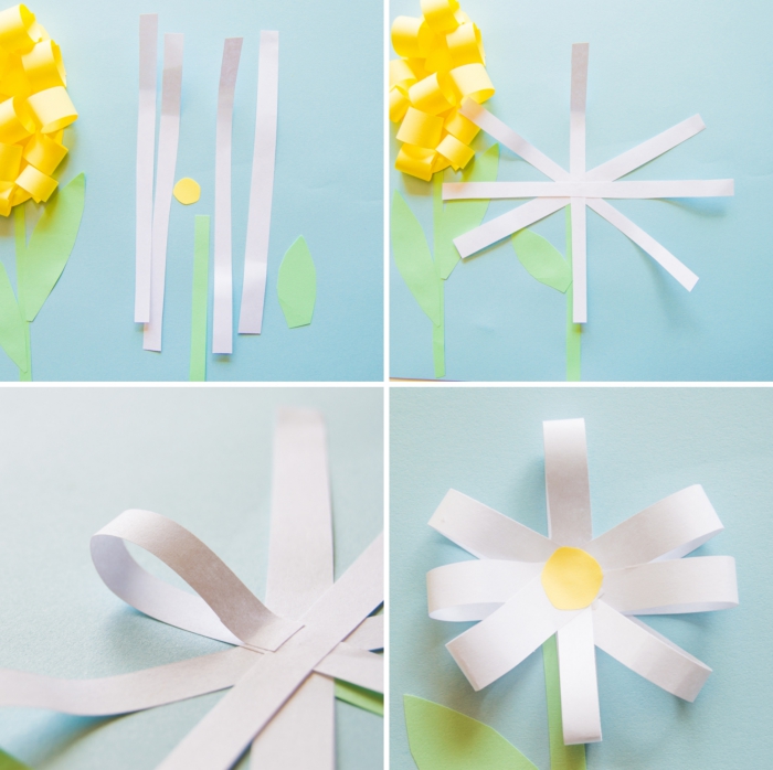 tutoriel comment réaliser une marguerite en papier, modele origami fleur facile à faire avec les enfants