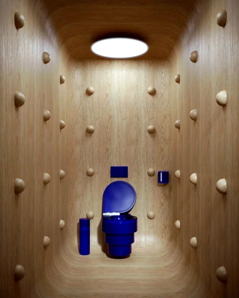 idee de deco originale pour wc toilettes bleus avec du bois