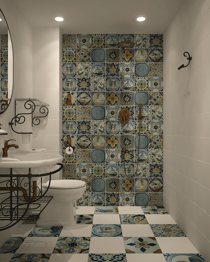 exemple idée carrelage salle de bain douche italienne décorée avec faience