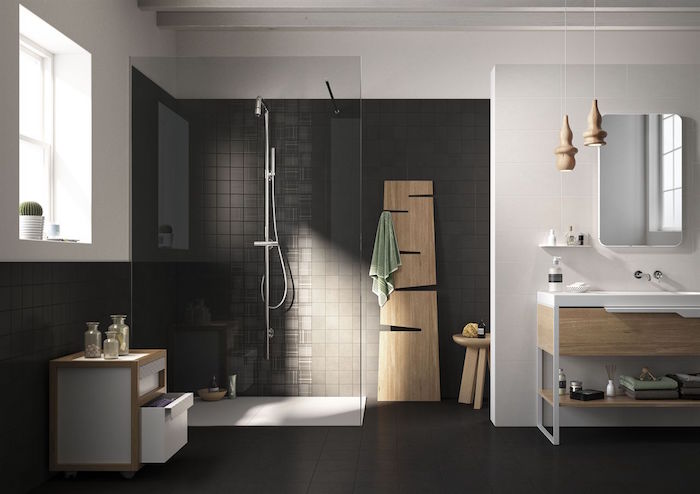 photo de salle de bain tendance carrelage gris anthracite dans sdb minimaliste design avec douche à l'italienne