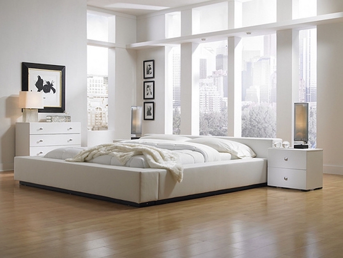 Lit moderne basse blanche meubles chambre complete pas cher moderne décoration en blanc chambre blanche