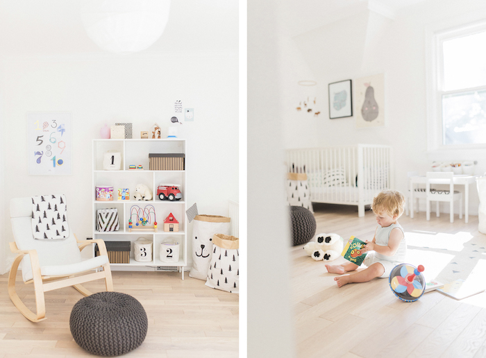 chambre inspiration scandinave blanche avec lit pour bebe et fauteuil ikea