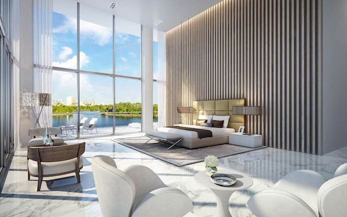 Idée déco chambre tendance déco design 2018 moderne chambre a coucher adulte contemporaine intérieur lignes épurées blanc et beige nature
