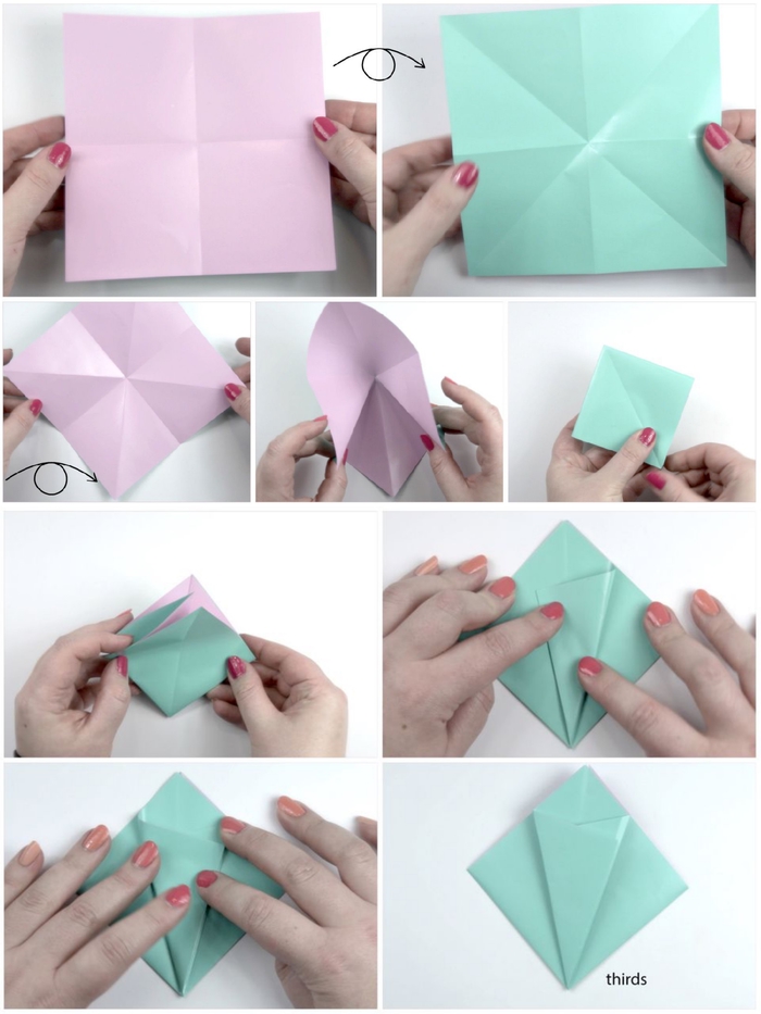 comment réaliser une fleur en papier facile grâce à cette technique de pliage origami facile, une fleur d'iris en papier origami réalisée en peu de temps